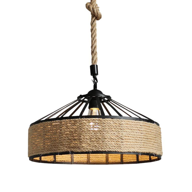 Black Antique Metal Rustic Rope Shades Chandeliers Light Hanging Pendant Light