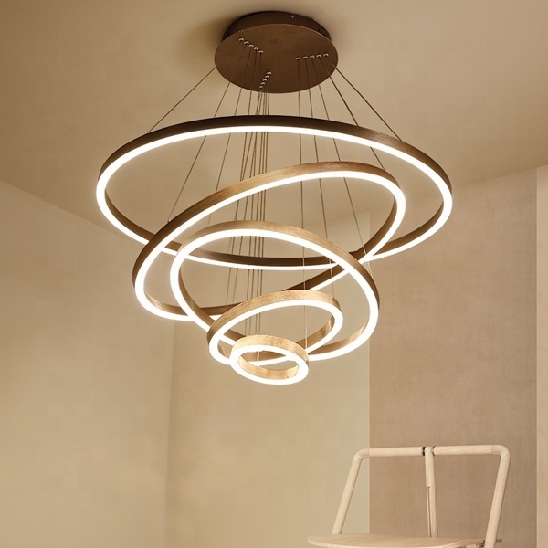 Gold Modern Led Ring Light Living Room Pendant Lamp Dining Room Globe High Ceiling Chandelier