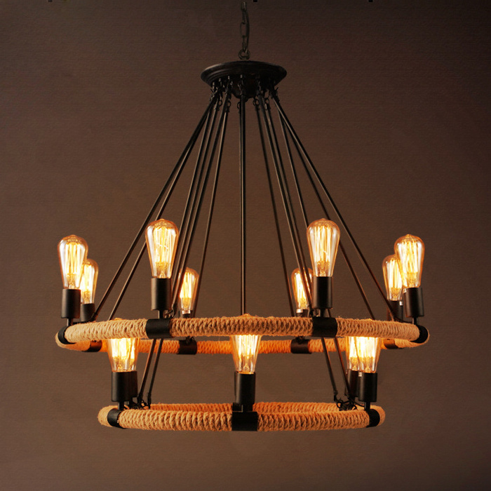 Aluminium Ceiling Light American Style Linear LED Industrial Retro Hemp Rope Metal Pendant Light