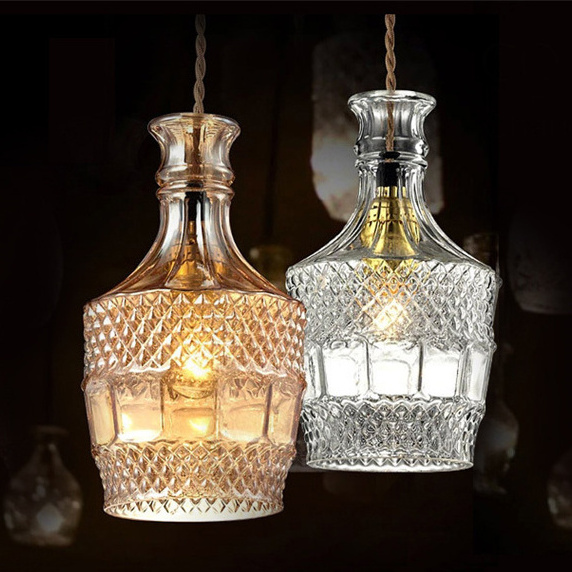 Frosted Bottle Smoked Glass Light Fixture Antique Glass Chandelier with Luxury Lamp Shade