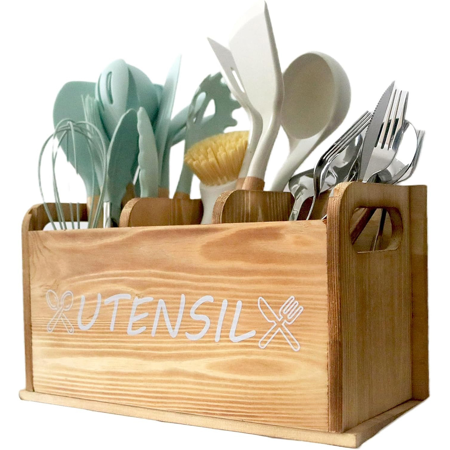 kitchen counter organizer for Cooking and Silverware storage Cooking Tools wood container Utensil Holder for kitchen