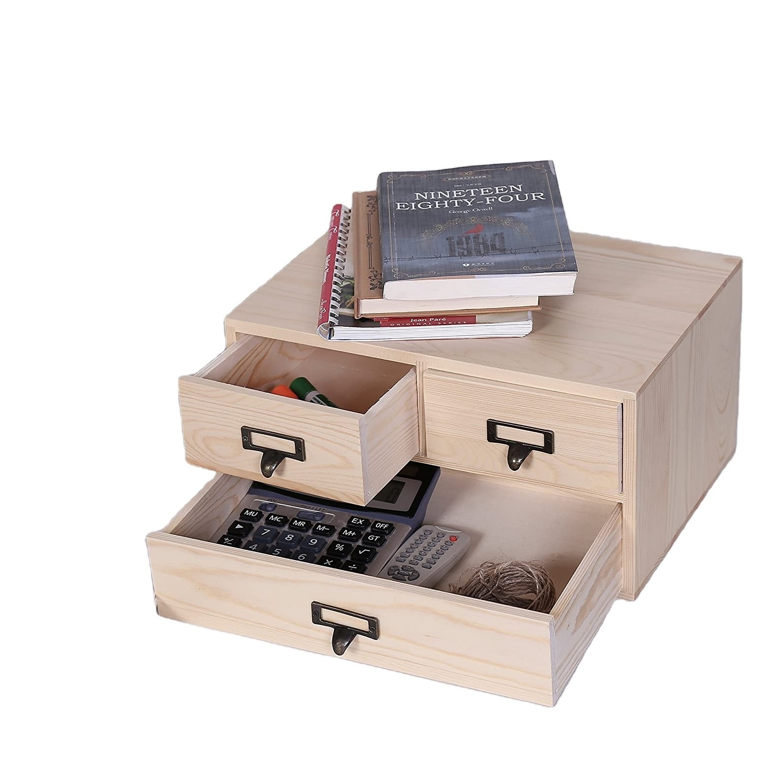 ECO-friendly Natural color wood organizer with 3 Drawers Desktop Cabinet  wood crafts Office desk organizer Box home decor