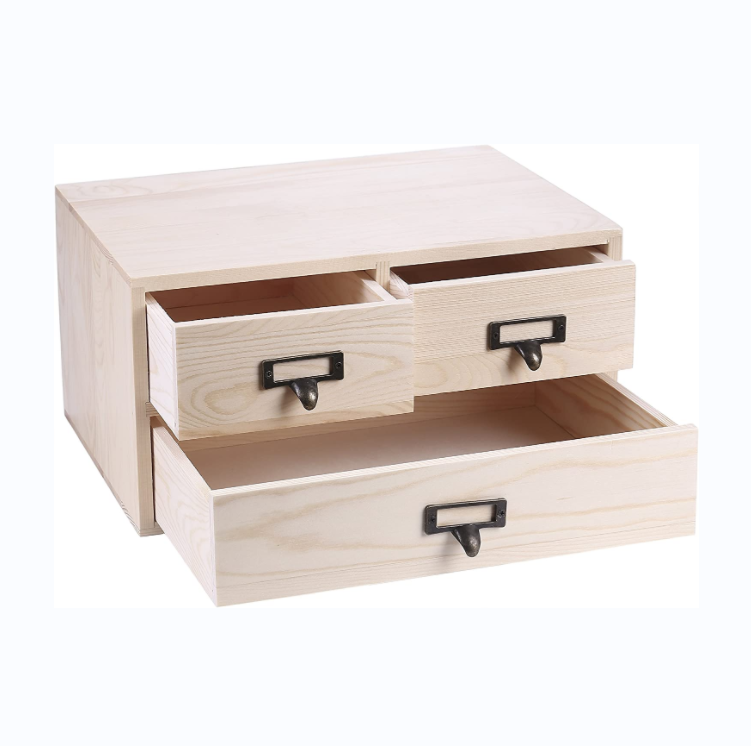 ECO-friendly Natural color wood organizer with 3 Drawers Desktop Cabinet  wood crafts Office desk organizer Box home decor