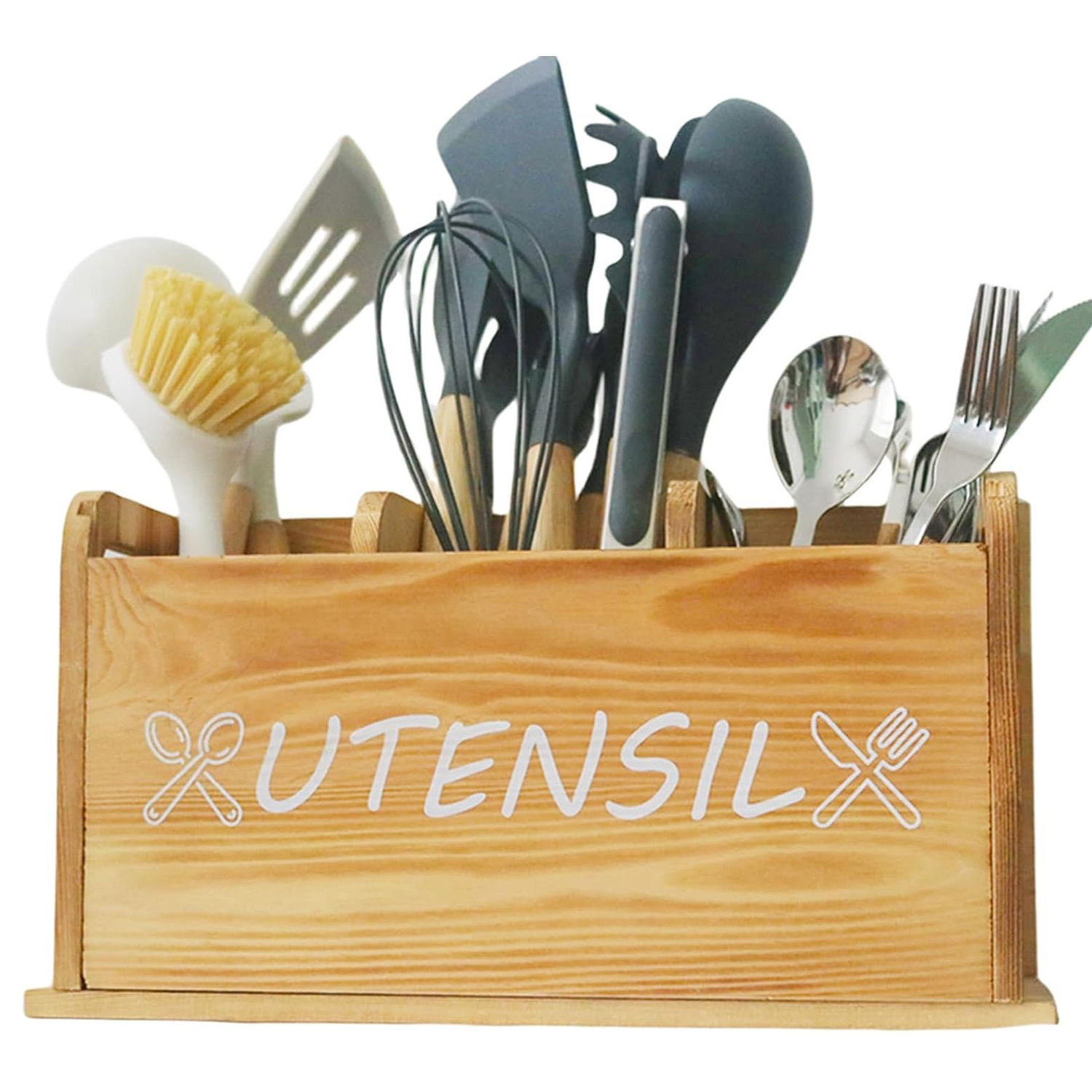 kitchen counter organizer for Cooking and Silverware storage Cooking Tools wood container Utensil Holder for kitchen