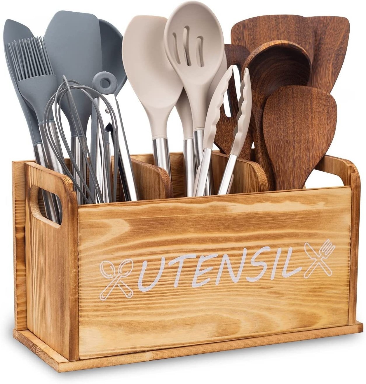 kitchen counter organizer for Cooking and Silverware storage Cooking Tools wood container Utensil Holder for kitchen