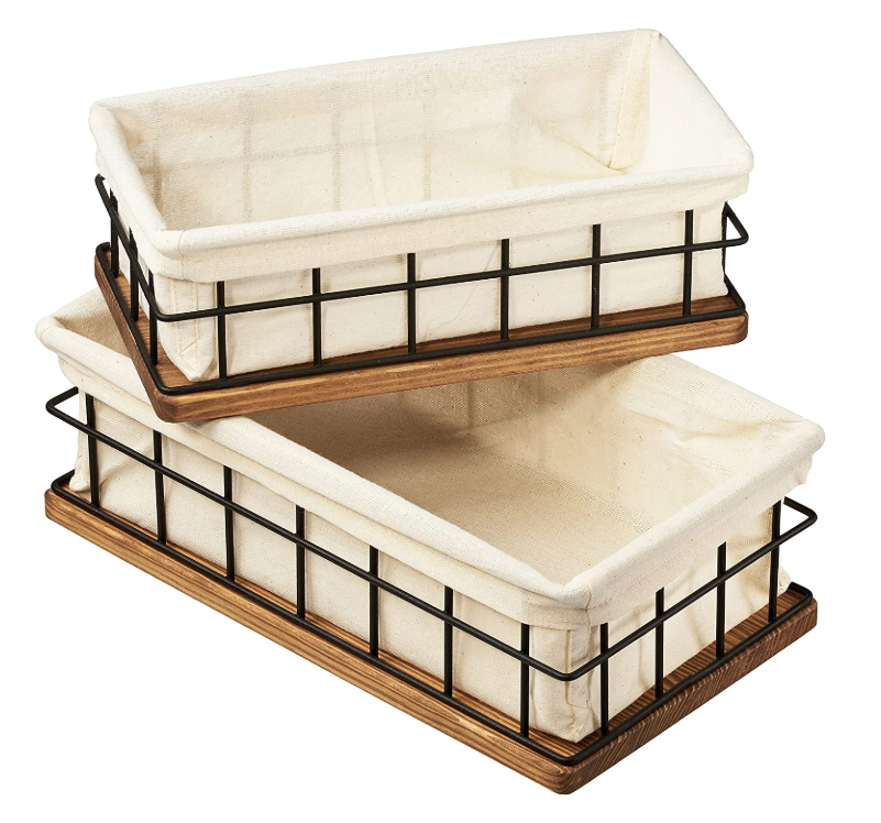 2pcs Wooded Wire Decorative Storage Baskets with cotton Liner multi function Holder Bin storage box laundry baskets