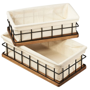 2pcs Wooded Wire Decorative Storage Baskets with cotton Liner multi function Holder Bin storage box laundry baskets