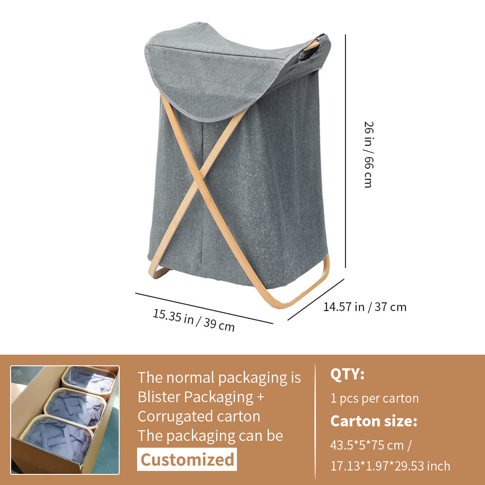 OKSQW Hot Seller Collapsible Bamboo X-Frame Laundry Sorter Foldable  Laundry Hamper Basket Storage Bag for Closet and Bathroom