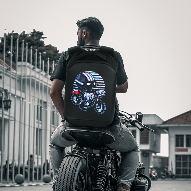 BSCI LED Knight Bag Waterproof Hard Shell Motorcycle Motorbike Riding Backpack DIY Display Daypack Eyes LED Backpack