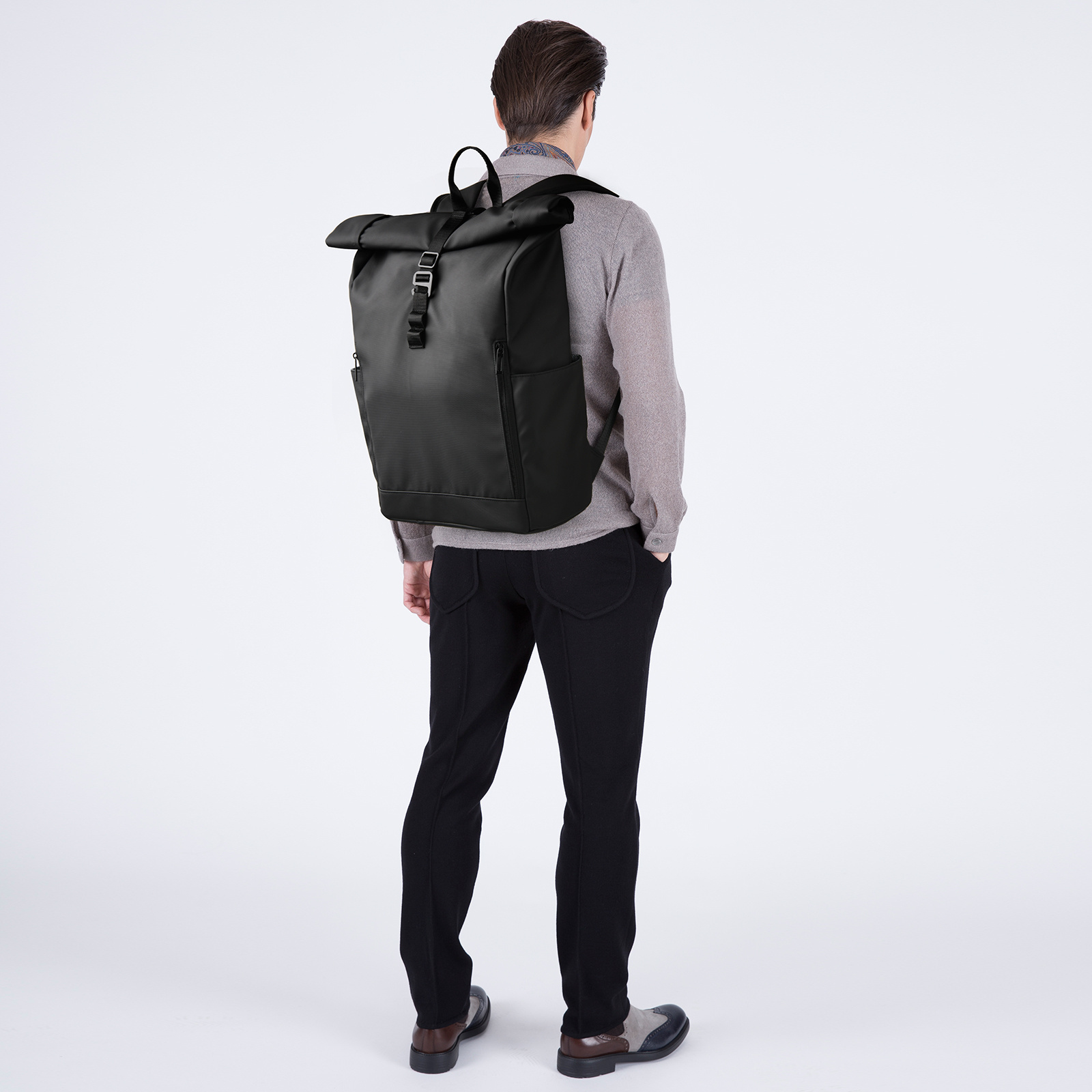 custom Recyclable material canvas nylon unisex travel rolltop backpack men laptop rolling bag Casual Daypack roll top backpack