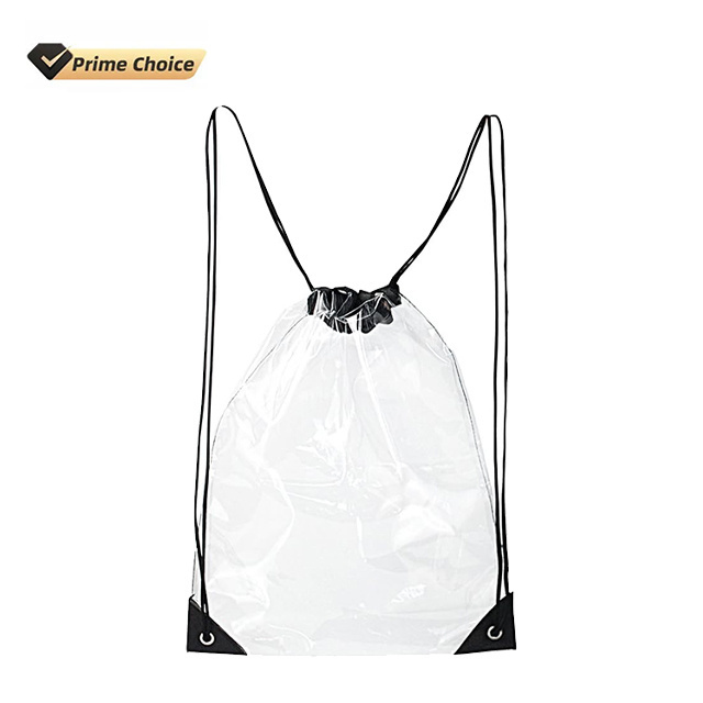 BSCI custom Reusable See Trough Waterproof Water-resistant Clear Transparent PVC Drawstring Storage Backpack Bag