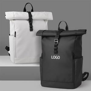 custom Recyclable material canvas nylon unisex travel rolltop backpack men laptop rolling bag Casual Daypack roll top backpack