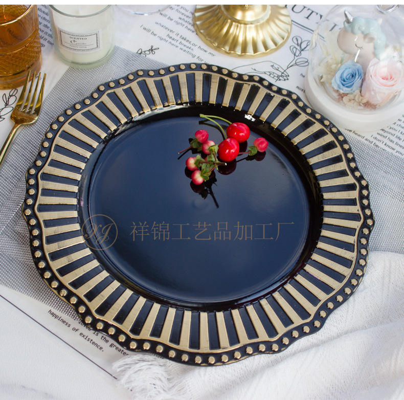 XiangJin Amazon Hot Sale Clear Gold Rim Glass Charger Plates Wedding Charger Plates