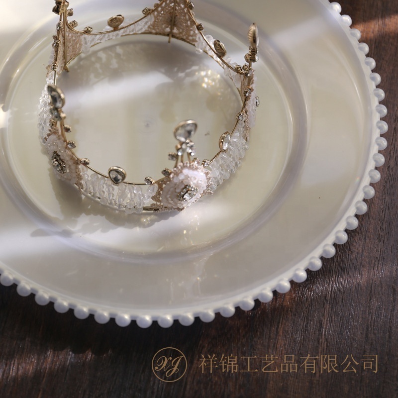 XiangJin Customized Decor Plastic Dessert Dishes Charger Plates Wedding white Pearls Dinner Plates