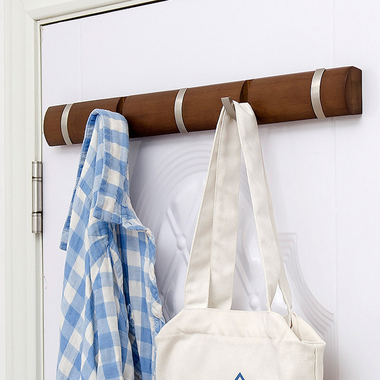 High Quality Bamboo Retractable Hooks Wall Mounted Coat Rack