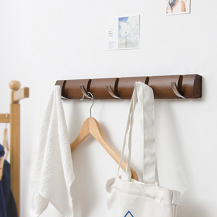 High Quality Bamboo Retractable Hooks Wall Mounted Coat Rack