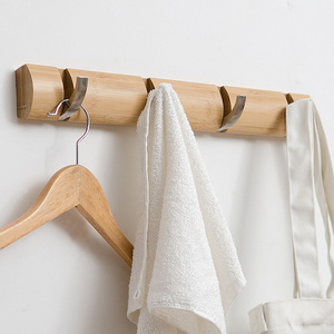 High Quality Bamboo Retractable Hooks Wall Mounted Coat Rack