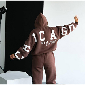 Custom Logo  Hoodies And Sweat Pants Jogger Set 2 Two Piece Set Sweatpants And Puff Printing Hoodie Set embroidery hoodie