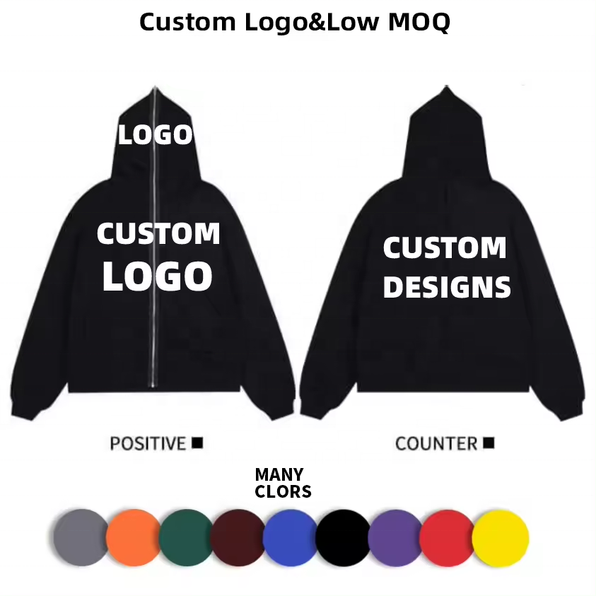 Quality 100% Cotton Y2K Custom Zipup Puff Print 3D Foam Fleece Blank Men's Fullzip Oversized Zipped Full Zip Up y2k hoodie