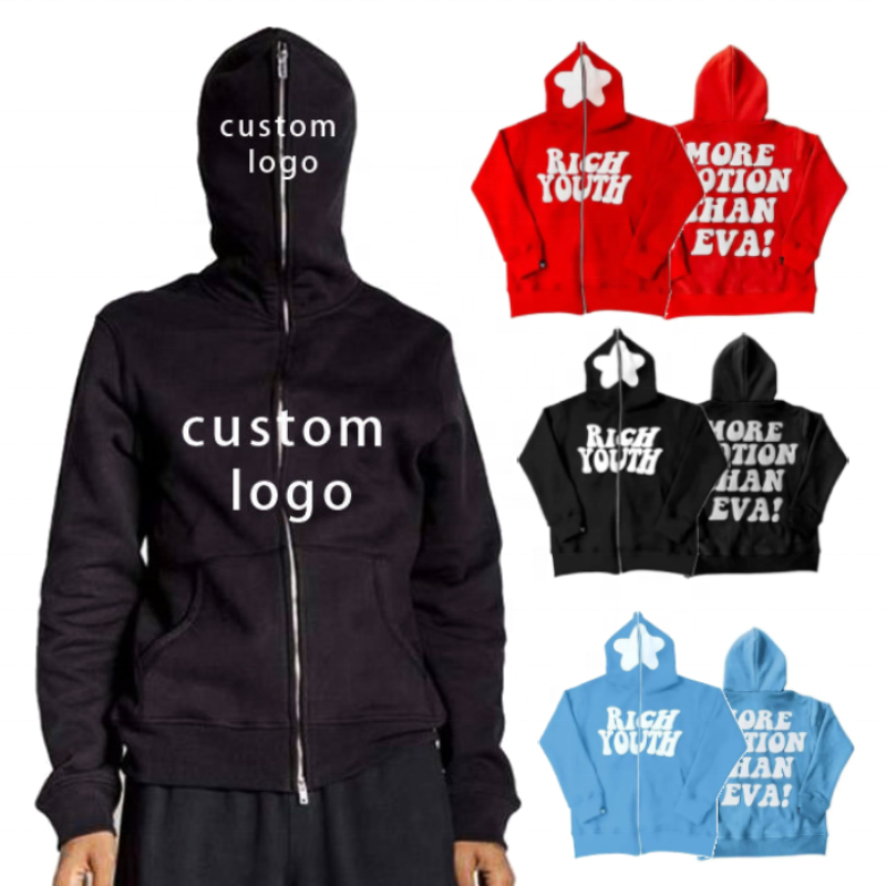 Quality 100% Cotton Y2K Custom Zipup Puff Print 3D Foam Fleece Blank Men's Fullzip Oversized Zipped Full Zip Up y2k hoodie