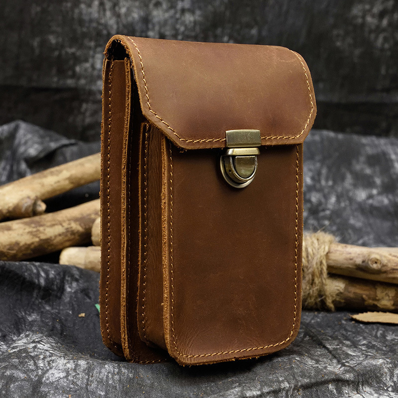 New High Quality Outdoor Fanny Waist Bag Men Genuine Leather Running Phone Pouch Small Phone Cigarette Case