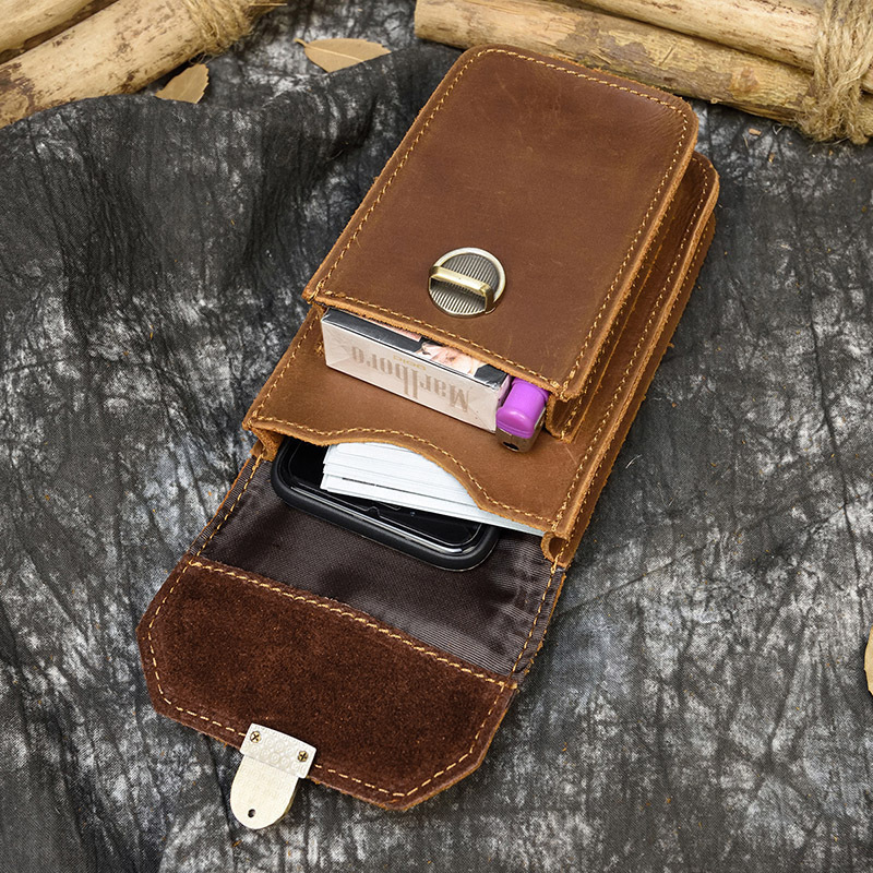 New High Quality Outdoor Fanny Waist Bag Men Genuine Leather Running Phone Pouch Small Phone Cigarette Case