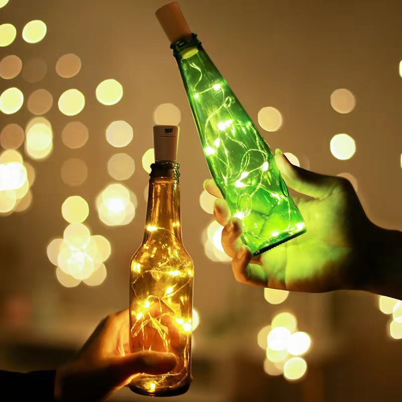 LED Wine Bottle Cork Copper Wire Fairy Lights Led String Battery Operated Outdoor Solar Fairy Lights with cork Holiday Decor