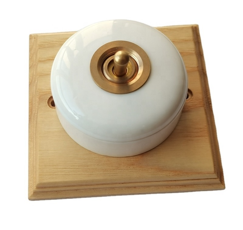 110v 220v Retro Brass Hotel  Porcelain Wood Light Living Room  Nordic Luxury Homestay  Round Toggle Wall Light Switch