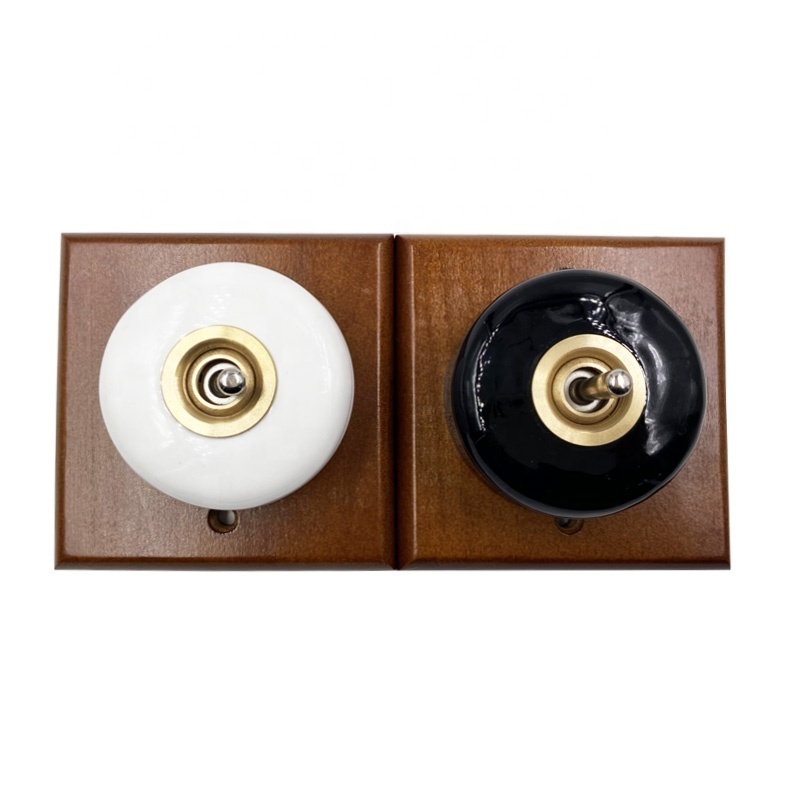 Vintage Antique Round Toggle Light Switch Stain Resistant One Gang Double Way Porcelain Retro Vintage Light Switch