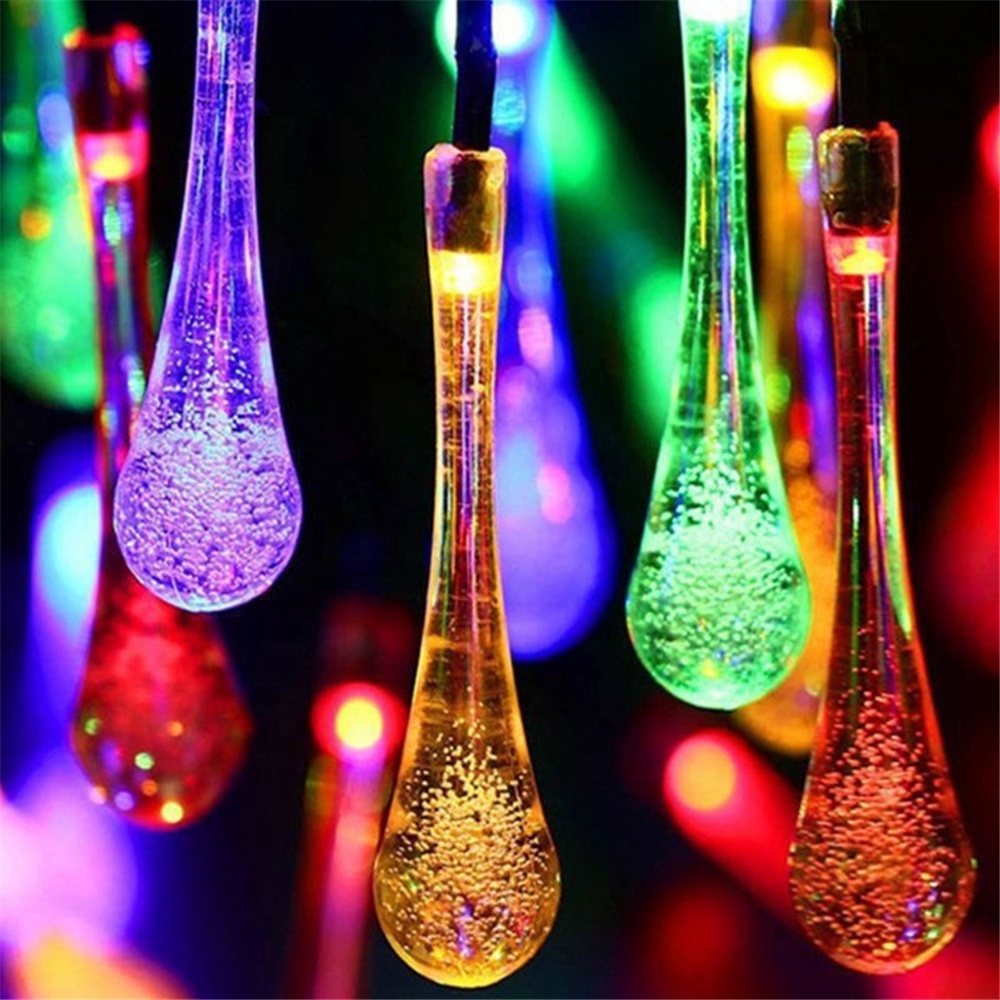 LED Outdoor Solar Lamp String Water Drop Christmas Bulb with 8 Modes Waterproof Solar Garden String Lights for Garden Decoration