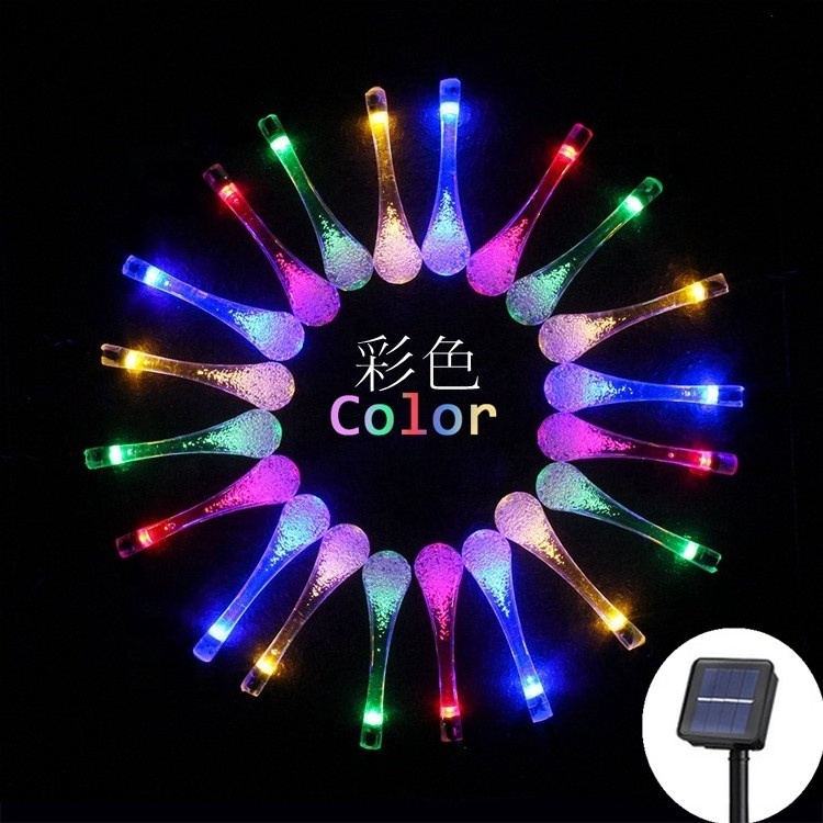 LED Outdoor Solar Lamp String Water Drop Christmas Bulb with 8 Modes Waterproof Solar Garden String Lights for Garden Decoration