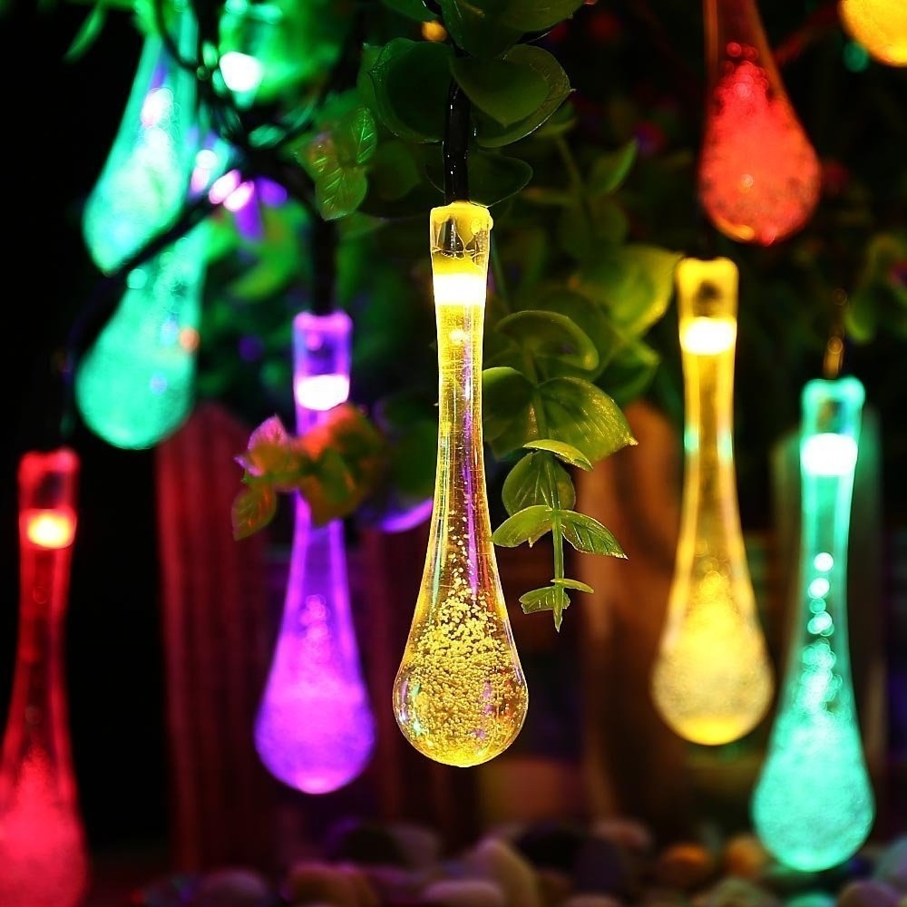 LED Outdoor Solar Lamp String Water Drop Christmas Bulb with 8 Modes Waterproof Solar Garden String Lights for Garden Decoration