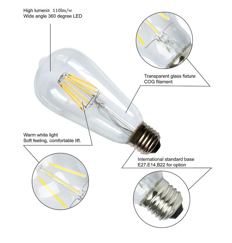 Edison bulbs e27 filament lamp creative transparent ST64 retro tungsten filament Amazon led bulb High-efficiency bulb