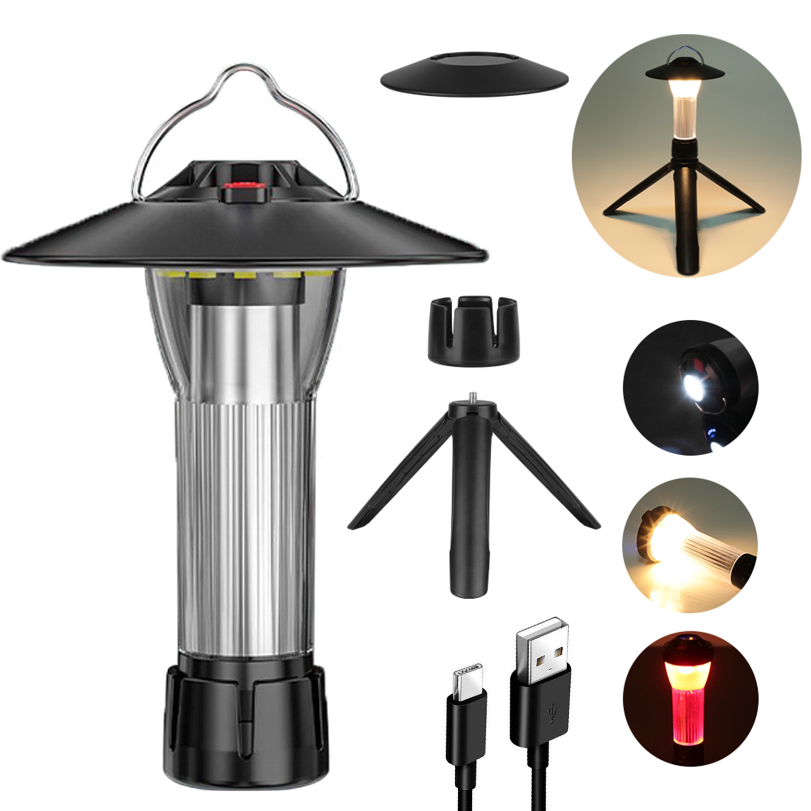 Mini LED Lighthouse Flashlight 2600mAh Portable Hanging Lantern Outdoor Waterproof Camping Lighthouse Micro Flash Light