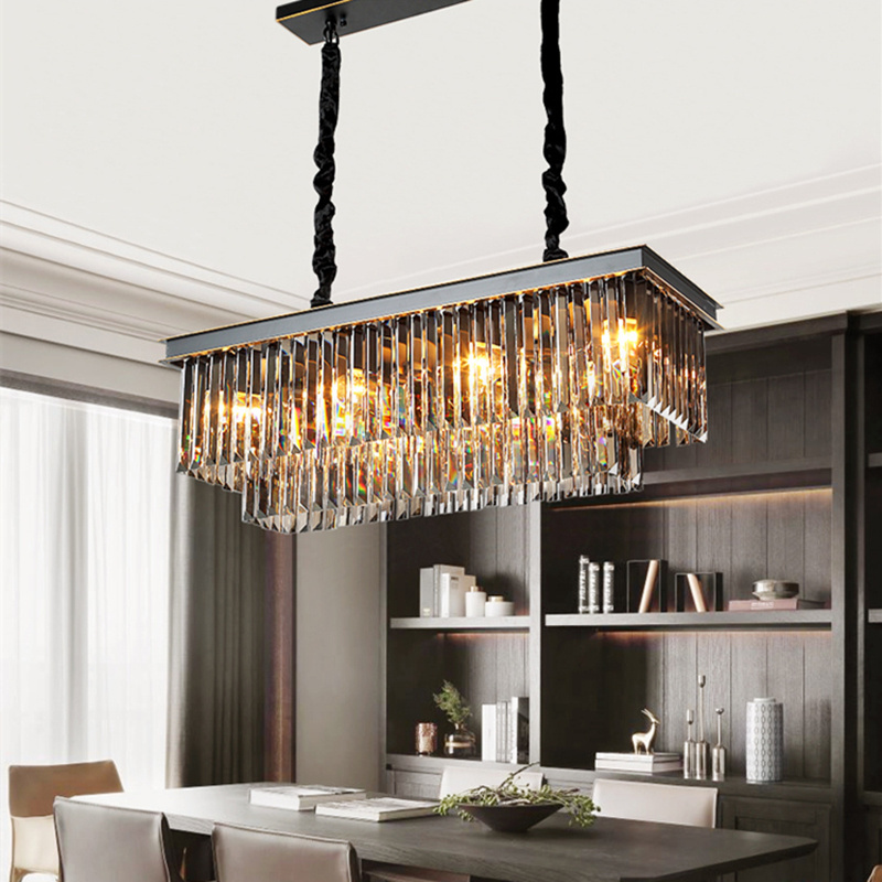 American pendant light Rectangle crystal  lamps fixture gold  black new led modern luxury k9 crystal chandelier