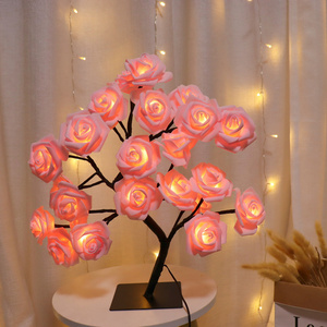 Wholesale LED Rose Table Lamp 24led Romantic Flower Night Light Wedding Bedroom Indoor Decoration Rose Flower Bonsai Tree Light