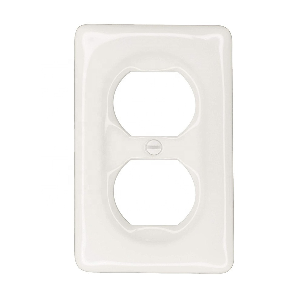 Modern Framed Single Duplex Wall Plate Decorative Outlet Covers 1-Gang Switch Plates Porcelain Standard Size White