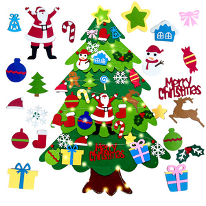 DIY Felt Christmas Tree 32 Pcs Xmas Light String Snowman Wall Hanging Gift for Kids New Year Party Favors