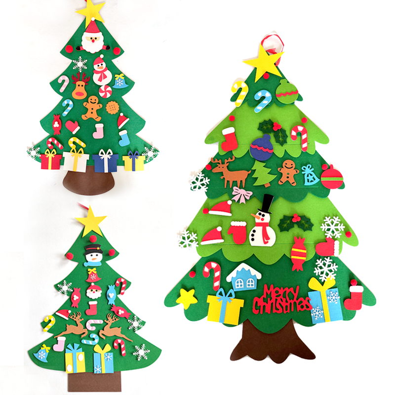 DIY Felt Christmas Tree 32 Pcs Xmas Light String Snowman Wall Hanging Gift for Kids New Year Party Favors