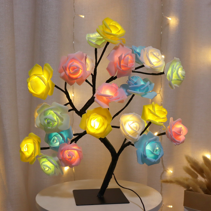 Wholesale LED Rose Table Lamp 24led Romantic Flower Night Light Wedding Bedroom Indoor Decoration Rose Flower Bonsai Tree Light