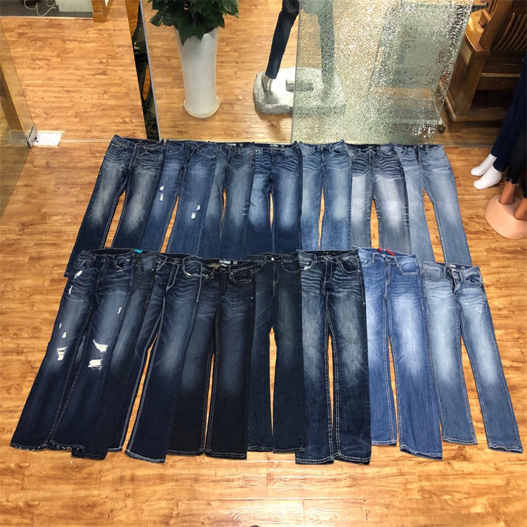 stock cut  label newest cheapest good quality mixed denim used men's second-hand Jeans Stock used jeans wholesale