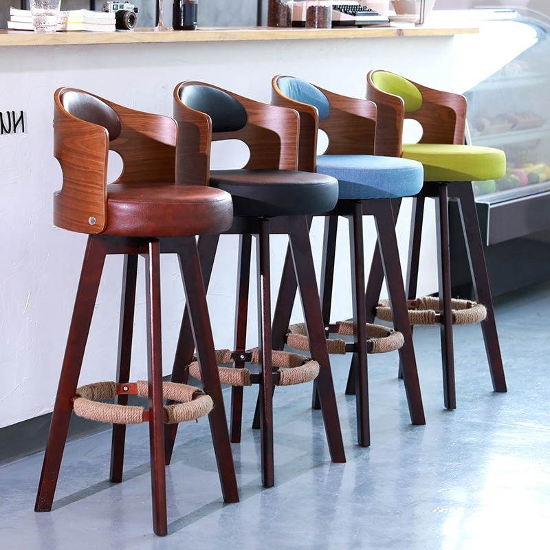 Luxury Modern Commercial Furniture High-Duty Metal Frame Bar Stools Heavy Wood Fabric Seat Counter Stools Outdoor Restaurant