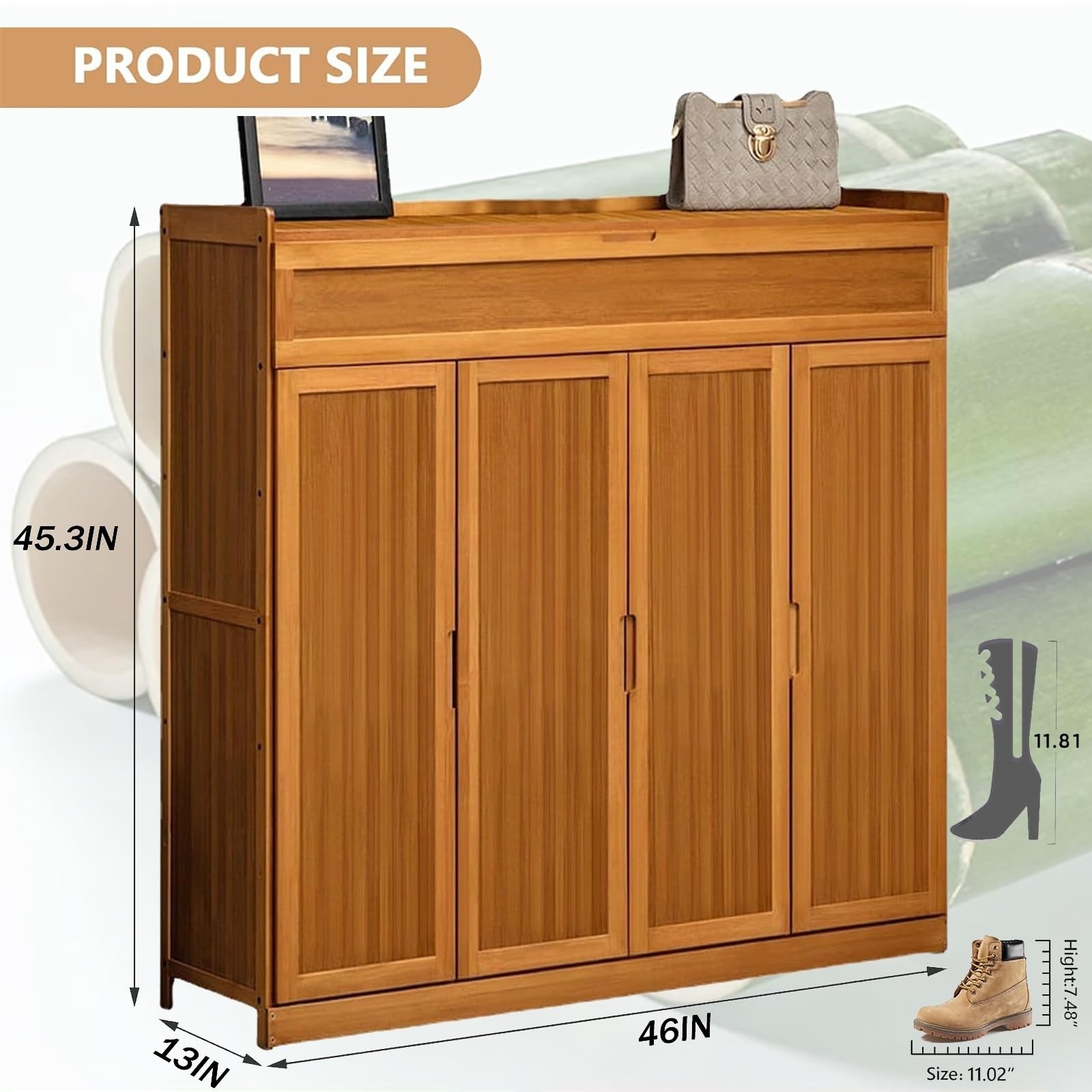 OEM Shoe Cabinet Home Entrance Bamboo Shoe Cabinet Thin Shoe Cabinet for Living Room