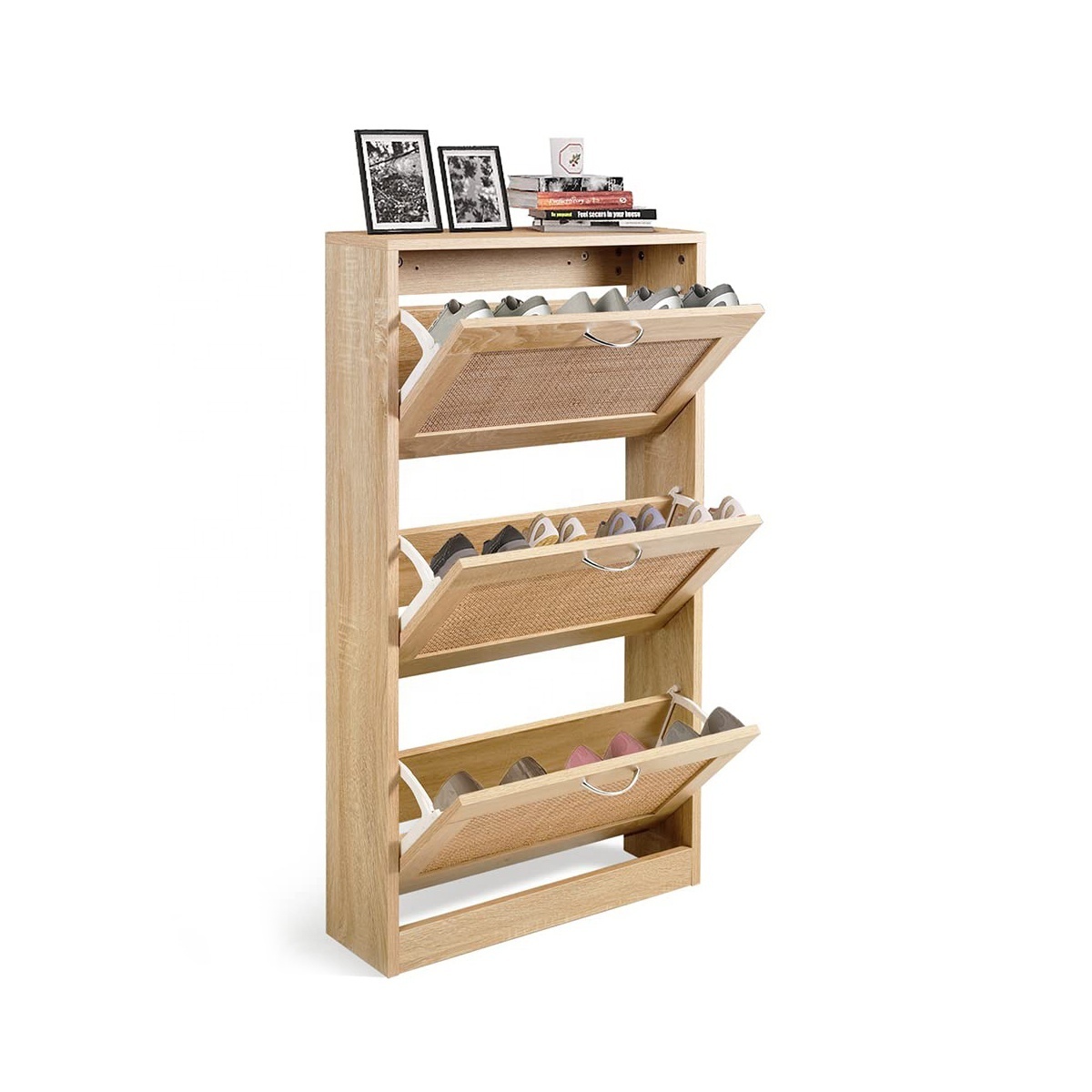 Slim Wooden Shoe Rake Storage Cabinet for Entryway Living Room Warehouse Hotel Workshop or Mall Furniture