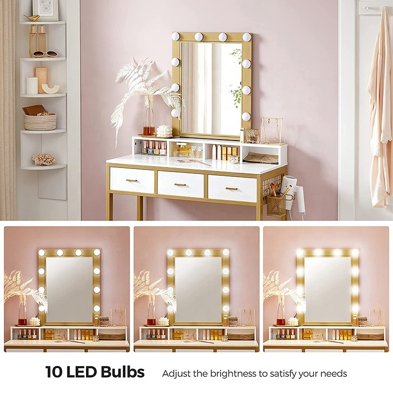 Wholesale New Design OEM Saving Space Dressing Table with Mirrored Lights Vanity Dressers