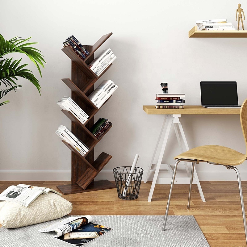 Modern Scandinavian Wooden Bookshelf Tree-Shaped Corner Shelf Solid Wood for Villa or Mall Minimalist Design Style