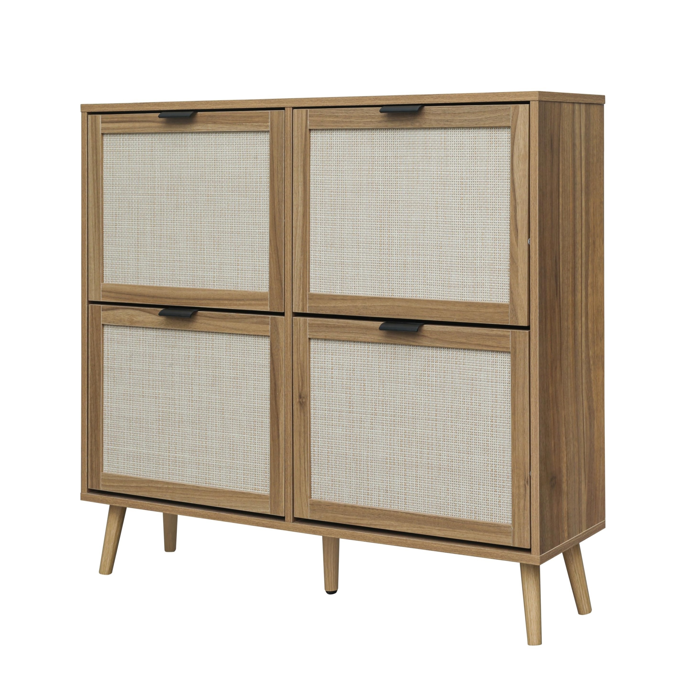 Modern Wooden Shoe Rack Cabinet with Door Rattan Designed for Workshops and Villas