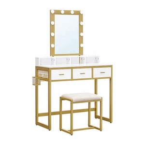 Wholesale New Design OEM Saving Space Dressing Table with Mirrored Lights Vanity Dressers