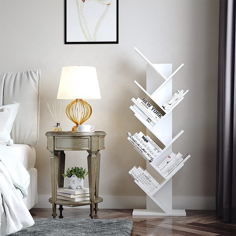 Modern Scandinavian Wooden Bookshelf Tree-Shaped Corner Shelf Solid Wood for Villa or Mall Minimalist Design Style