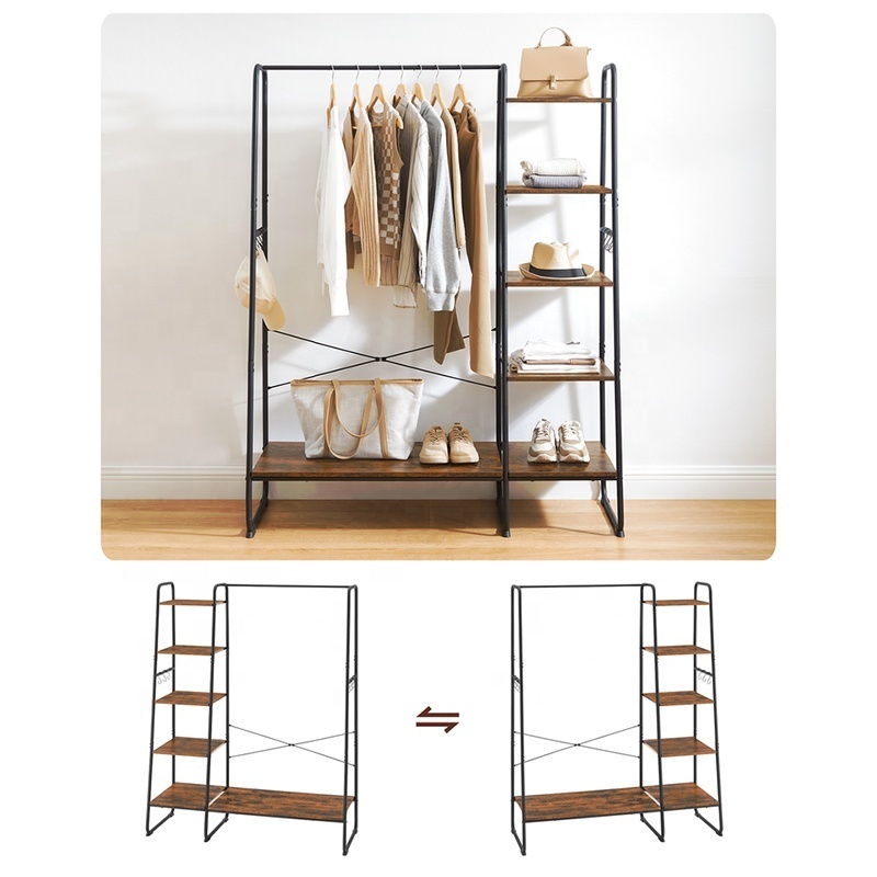 Wood Wardrobe Clothes Organizer with 5 Storage Shelves Wholesale Industrial Design Closet Metal Home Furniture Bedroom Modern